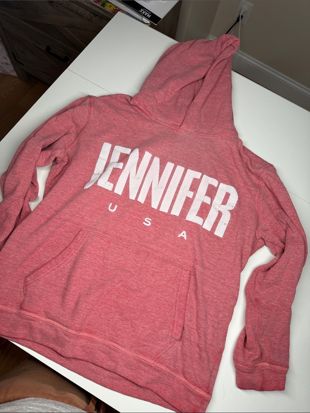 Jennifer USA  Pink Hooded Pullover with Bold White Logo